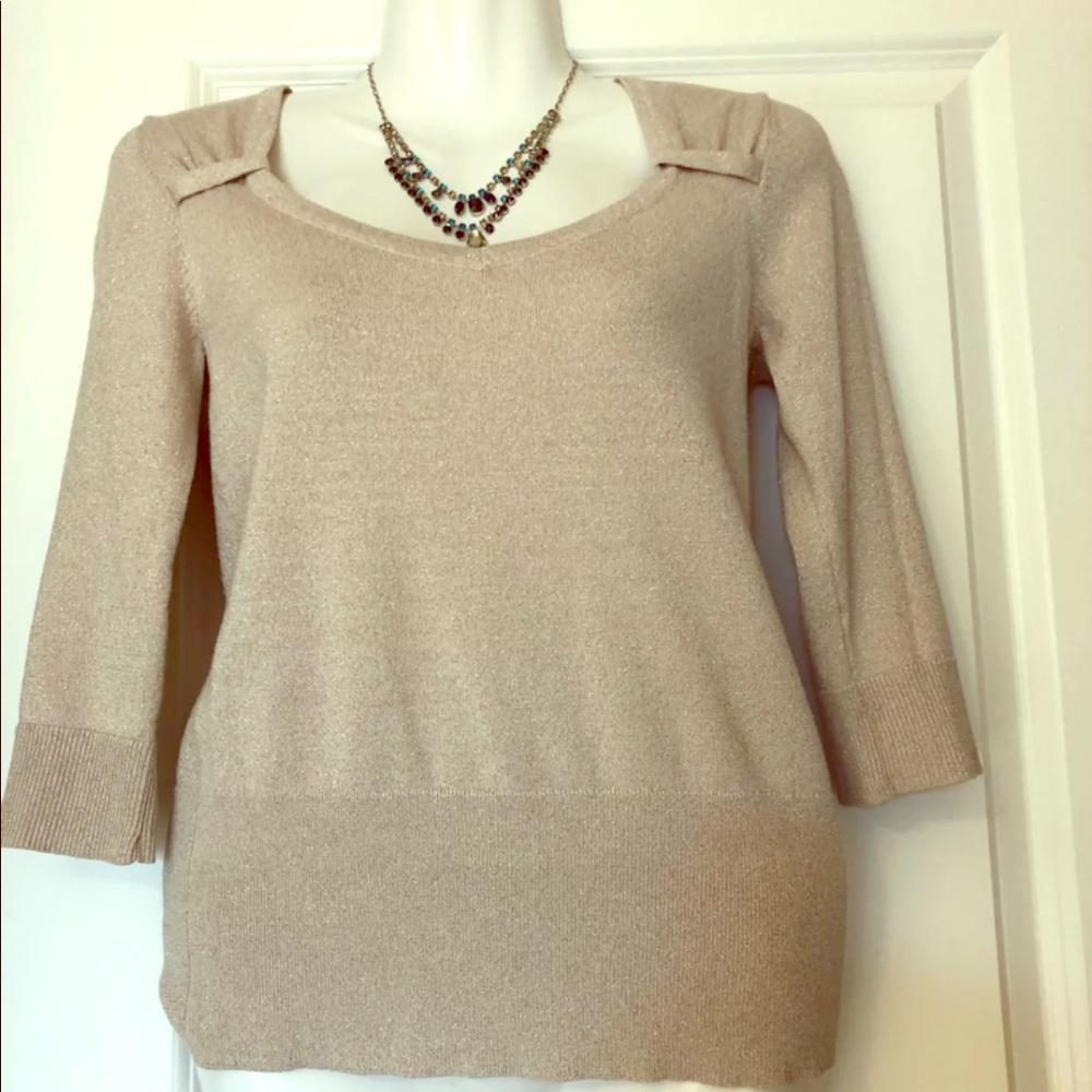 WHBM Tan And Gold V-Neck Sweater